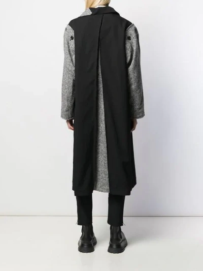 Shop Yohji Yamamoto Herringbone Patchwork Coat In Black