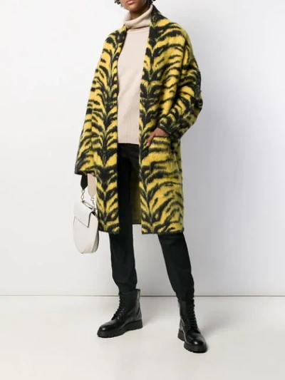 Shop Laneus Animal Print Cardi-coat In Yellow