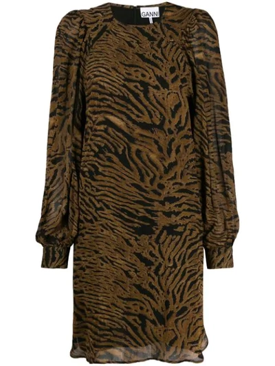 Shop Ganni Tiger-print Dress In Brown