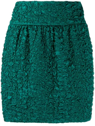 Shop Saint Laurent Ruched Mini Skirt In Green