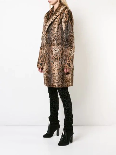 Shop Saint Laurent Leopard Print Fur Coat In 2668 -ocre/marron/noir