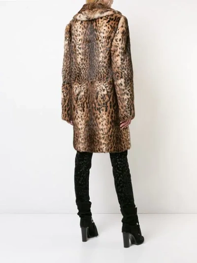 Shop Saint Laurent Leopard Print Fur Coat In 2668 -ocre/marron/noir