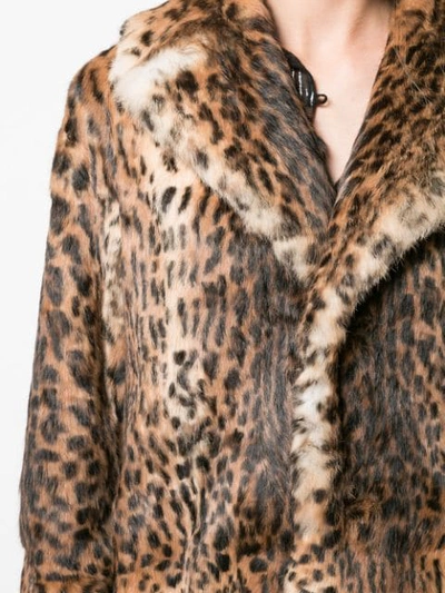 Shop Saint Laurent Leopard Print Fur Coat In 2668 -ocre/marron/noir