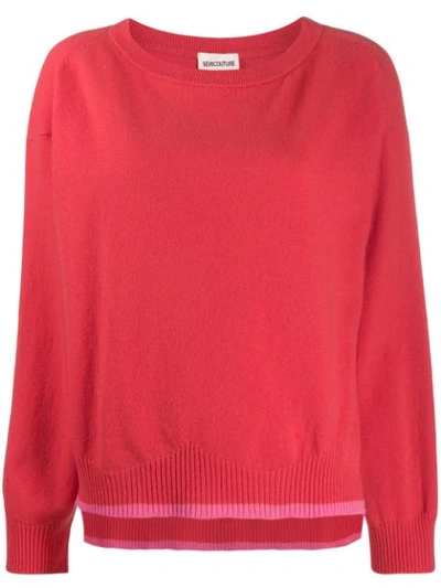 Shop Semicouture Two Tone Knit Jumper In Red