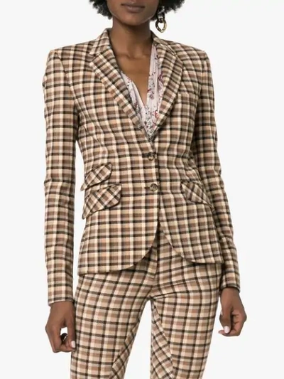 Shop Paco Rabanne Check-print Fitted Blazer In Neutrals