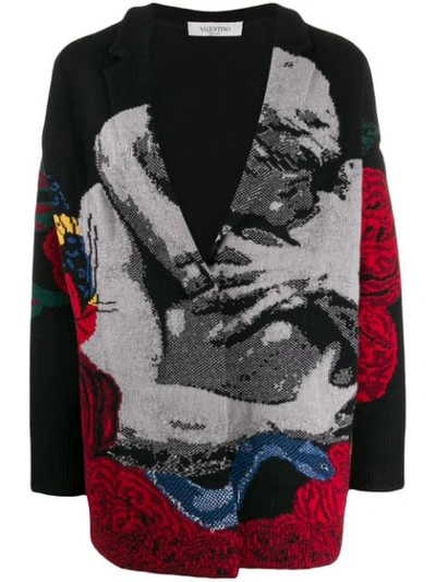 Shop Valentino Intarsia Oversized Cardigan In Black