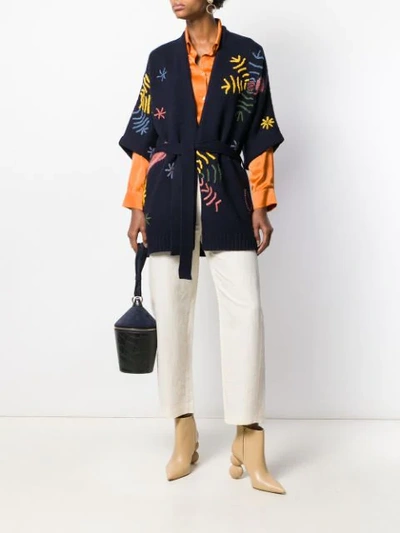 Shop Tory Burch Embroidered Wrap-style Cardigan In Blue