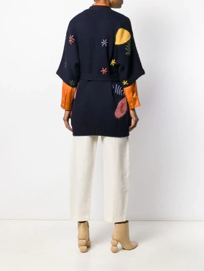 Shop Tory Burch Embroidered Wrap-style Cardigan In Blue