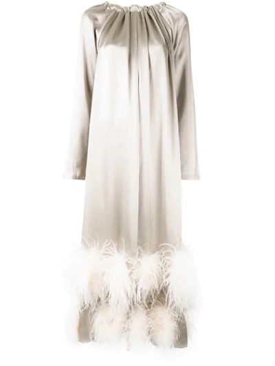 Shop Alison Brett Trapeze Feather-embellished Dress In Gold