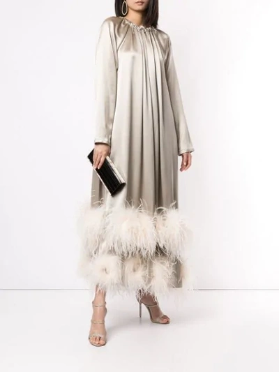 Shop Alison Brett Trapeze Feather-embellished Dress In Gold