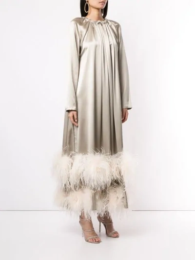 Shop Alison Brett Trapeze Feather-embellished Dress In Gold