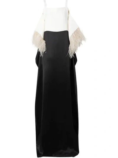 Shop Burberry Feather Trim Crepe And Silk Satin Gown In Black