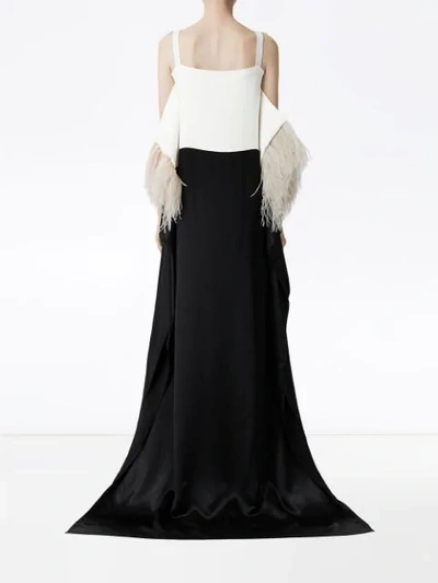 Shop Burberry Feather Trim Crepe And Silk Satin Gown In Black