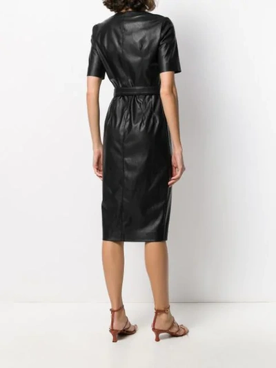 Shop Pinko Faux Leather Side Slit Dress In Black