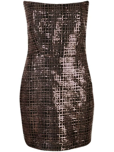 Shop Michelle Mason Strapless Sequined Mini Dress In Brown