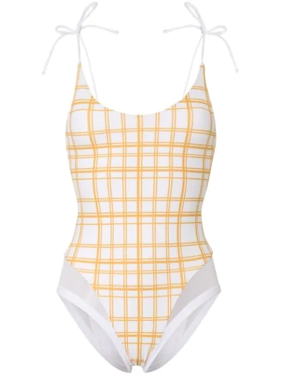 Shop Ambra Maddalena Blake Check Print Swimsuit In White