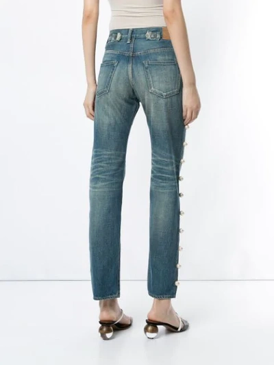 Shop Tu Es Mon Tresor Side Pearl Jeans In Blue