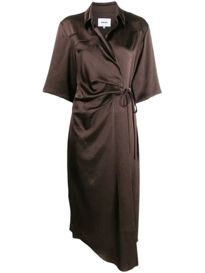 Shop Nanushka Lais Wrap Dress In Brown