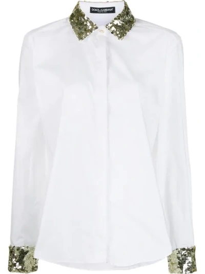 Shop Dolce & Gabbana Sequin Embroidered Poplin Shirt In White