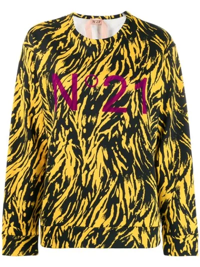 Shop N°21 Animal Print Logo Sweatshirt In Yellow