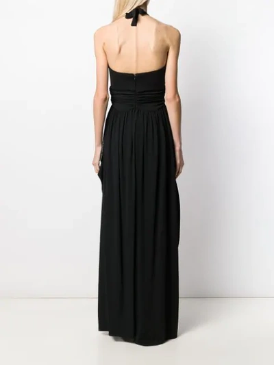 Shop Amen Embellished Halter Neck Gown In Black