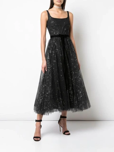 Shop Marchesa Notte Star Glitter Tulle Tea Length Dress In Black