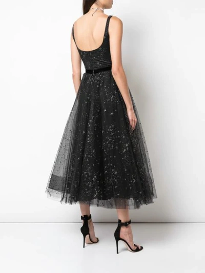 Shop Marchesa Notte Star Glitter Tulle Tea Length Dress In Black