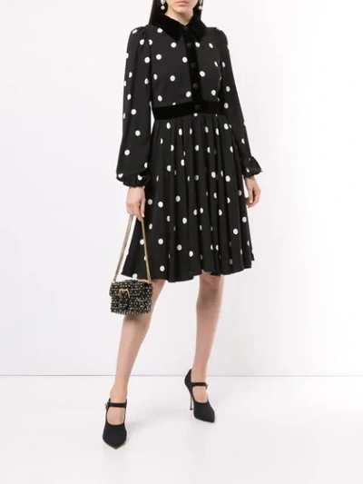 Shop Dolce & Gabbana Gepunktetes Kleid Mit Samtbesatz In Black