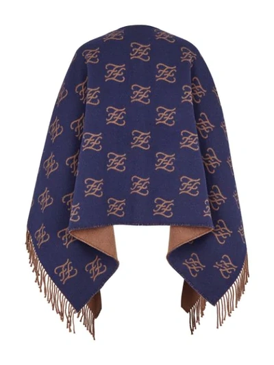 Shop Fendi Karligraphy Motif Poncho In Blue