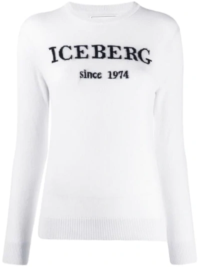 Shop Iceberg Cashmere Logo Knitted Jumper In White