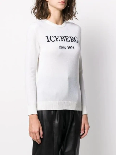 Shop Iceberg Cashmere Logo Knitted Jumper In White