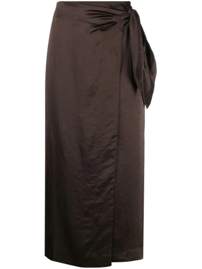 Shop Nanushka Amas Satin Sarong Skirt In Brown