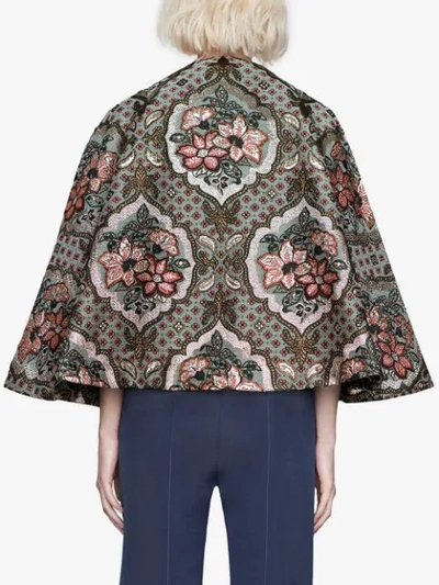 Shop Gucci Geometric Floral Jacquard Cape In Grey