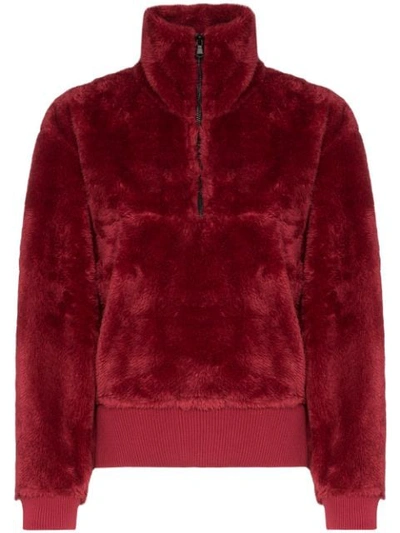 Shop Varley Faux Fur Zip Sweatshirt In Red