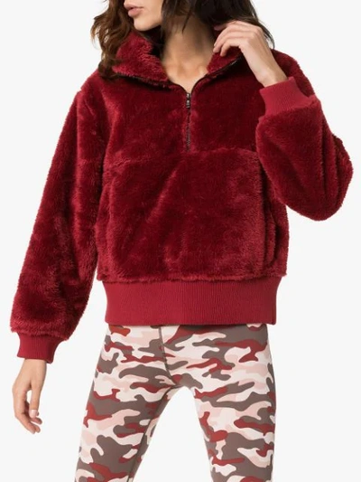 Shop Varley Faux Fur Zip Sweatshirt In Red