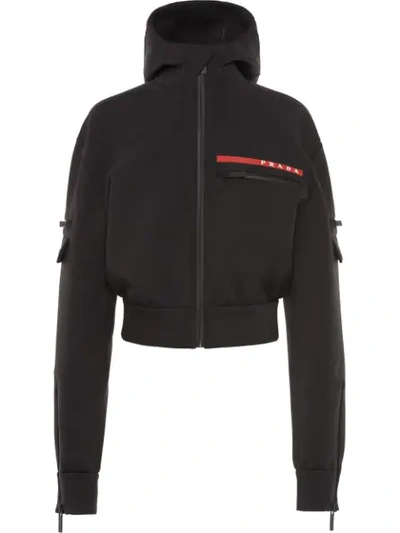 Shop Prada Double Technical Jersey Blouson Jacket In Black