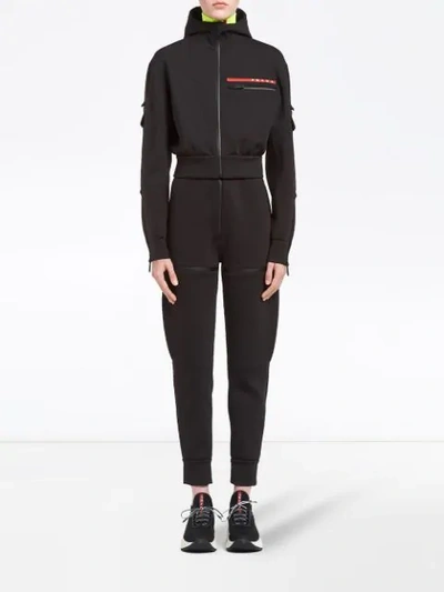 Shop Prada Double Technical Jersey Blouson Jacket In Black