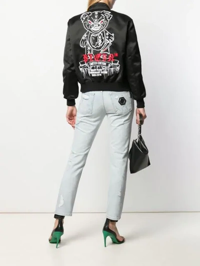 Shop Philipp Plein Teddy Bear Bomber Jacket In Black