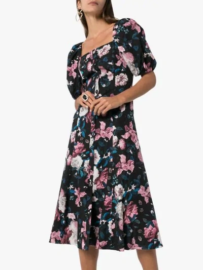 Shop Erdem Mariona Floral Midi Dress In Black