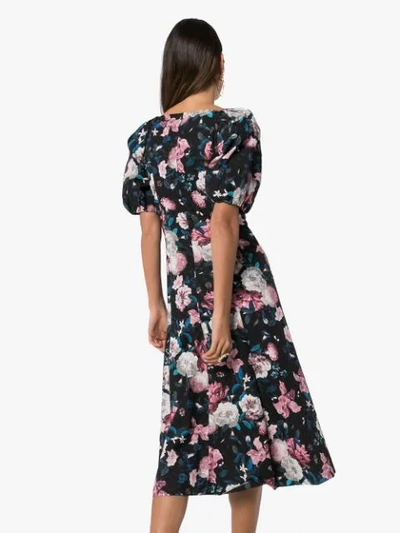 Shop Erdem Mariona Floral Midi Dress In Black