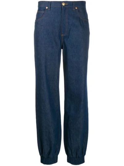 Shop Gucci Gathered Ankle Jeans In Blue