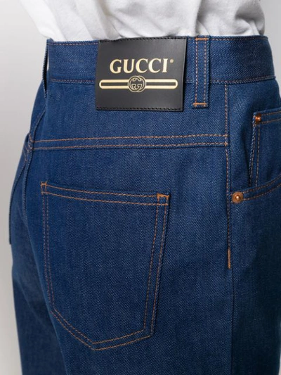 Shop Gucci Gathered Ankle Jeans In Blue