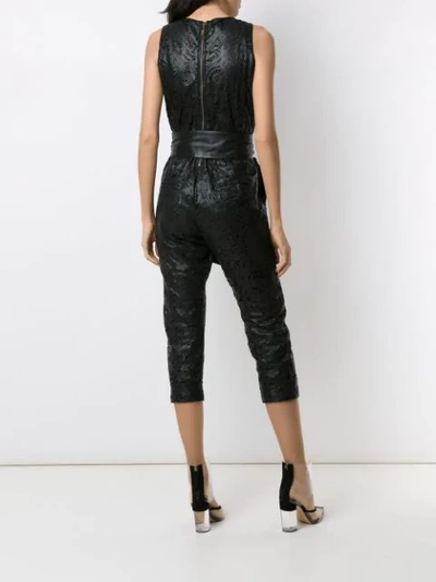 Shop Andrea Bogosian Cut Out Pattern Leather Jumpsuit In Black