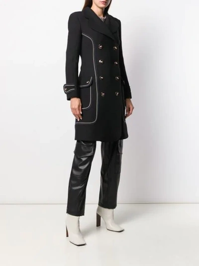 Shop Elisabetta Franchi Contrast Piping Double-breasted Coat In Black