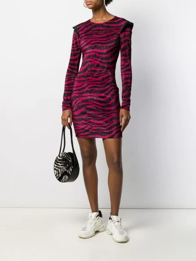 Shop Just Cavalli Ruffled Trim Scribble Print Dress In Pink