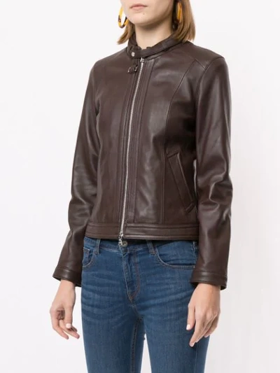 Shop Loveless Fitted Leather Jacket In Brown