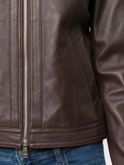 Shop Loveless Fitted Leather Jacket In Brown
