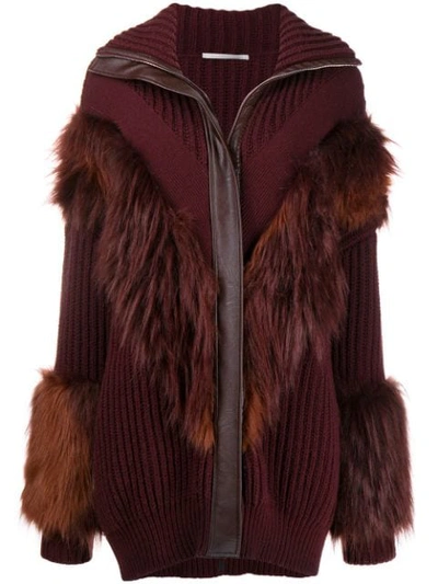 Shop Stella Mccartney Faux Fur Trimmed Cardi-coat In Red
