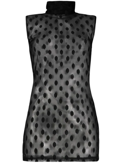 Shop Styland Dot Embroidered Mesh Top In Black