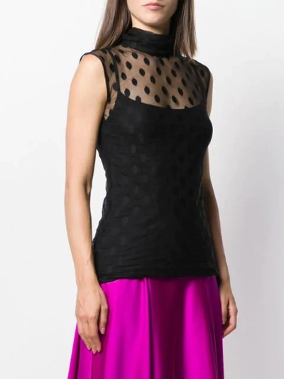 Shop Styland Dot Embroidered Mesh Top In Black